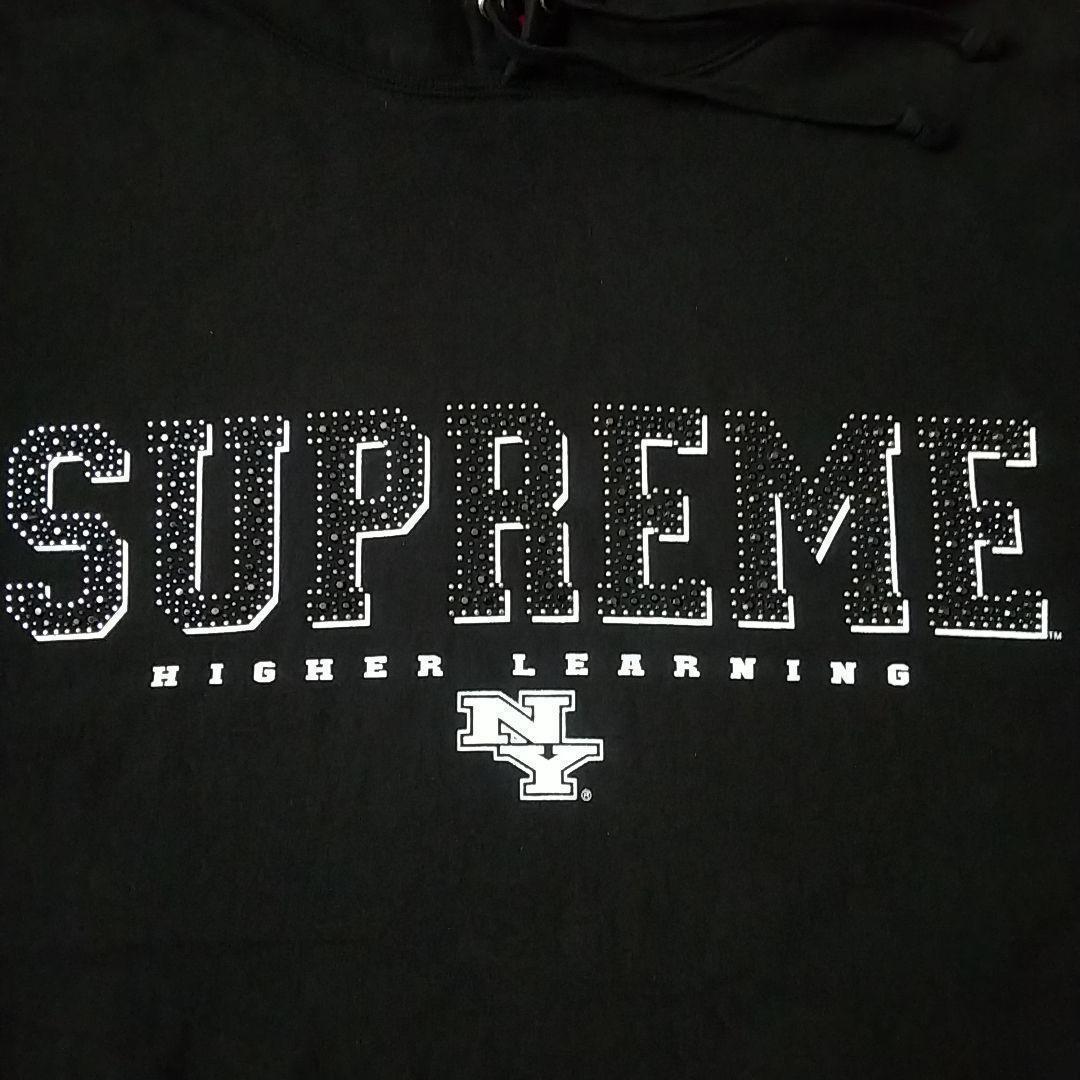 希少サイズ☆シュプリーム センターロゴ ラインストーンロゴ パーカー 黒 XL