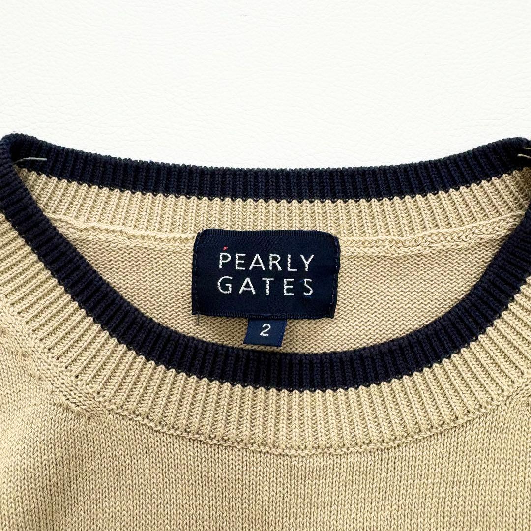 PEARLY GATES ニット セーター 編み込みロゴ ベージュ　サイズ2
