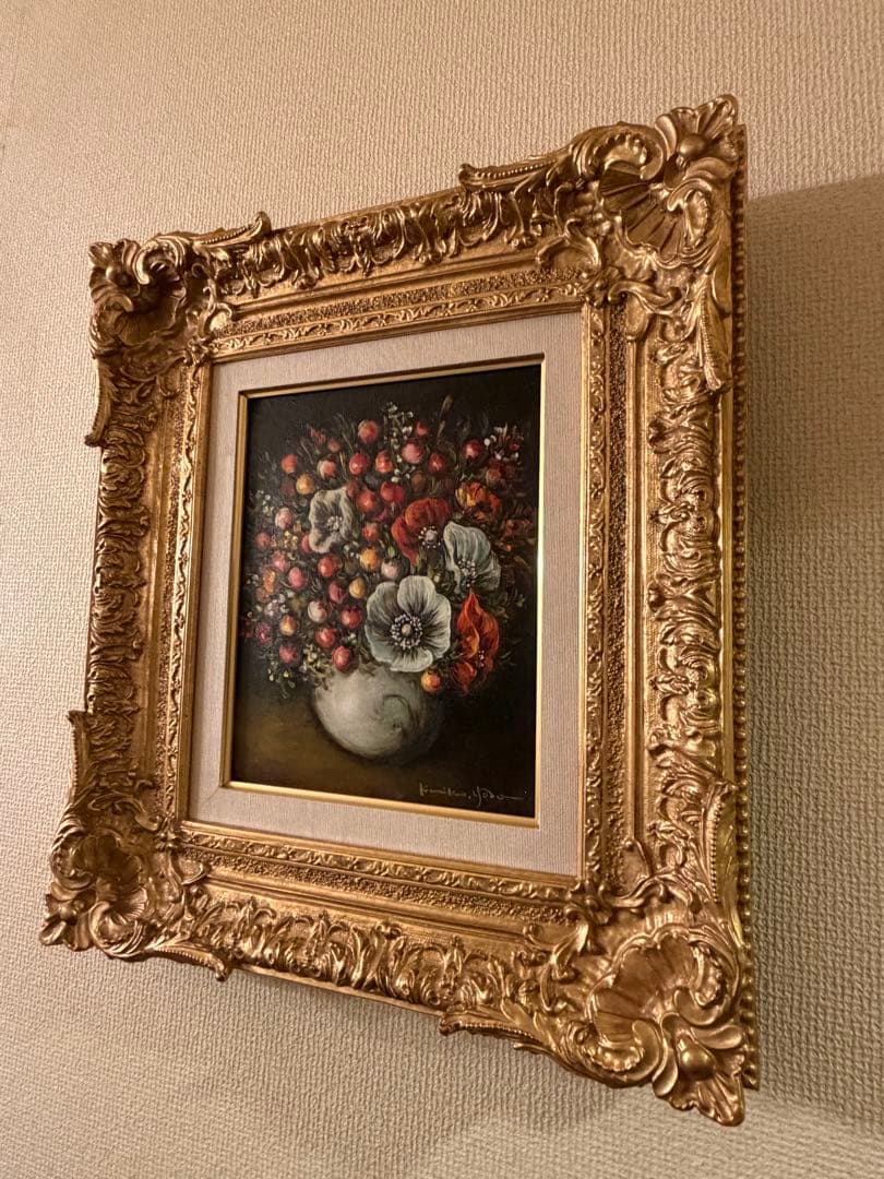 依田邦子 「花」油彩3号 真作 額装