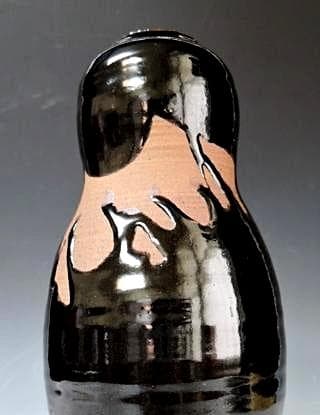 芸術院会員　六代清水六兵衛 黒釉花瓶　M56