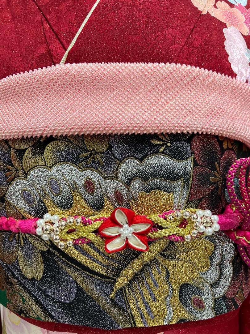 振り袖　フルセット　金彩加工　長襦袢付　刺繍入り　金通し　赤　花　664