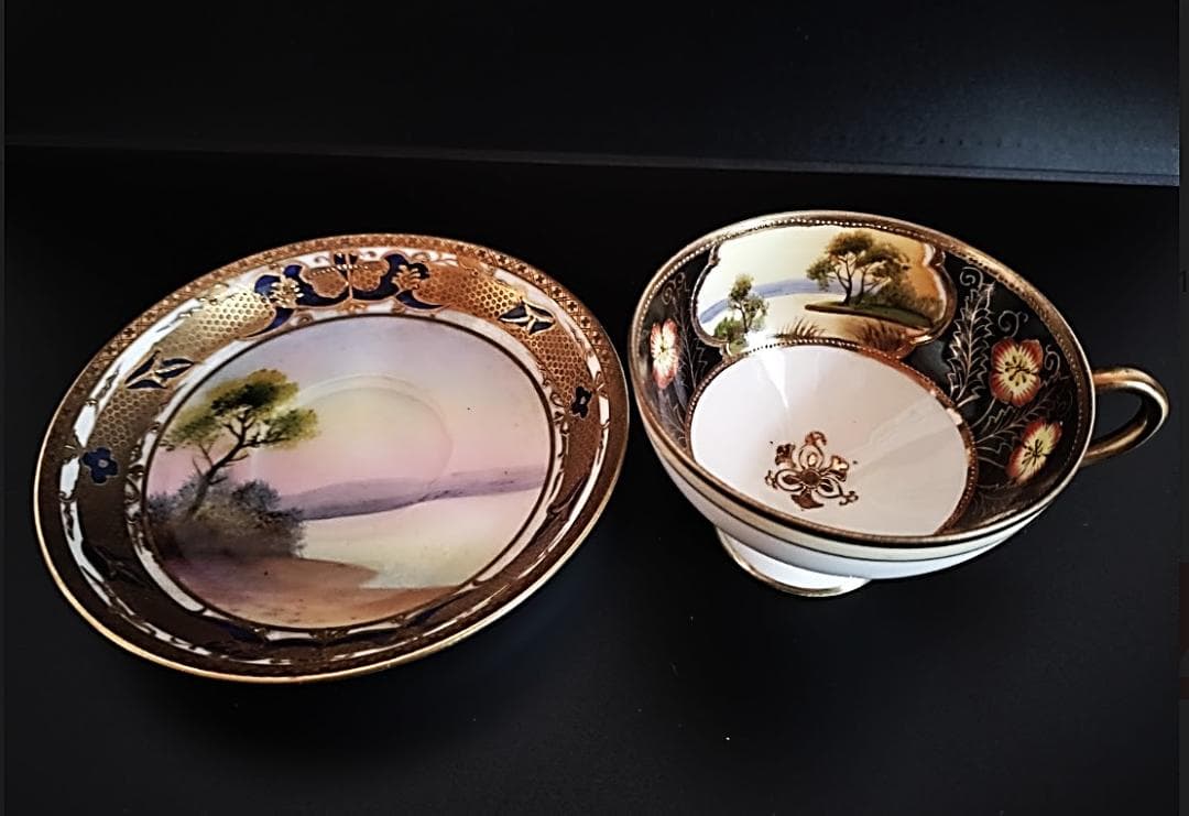 超豪華！オールドノリタケ金盛 湖畔の風景 カップ&ソーサ 1906年 初期マルキ