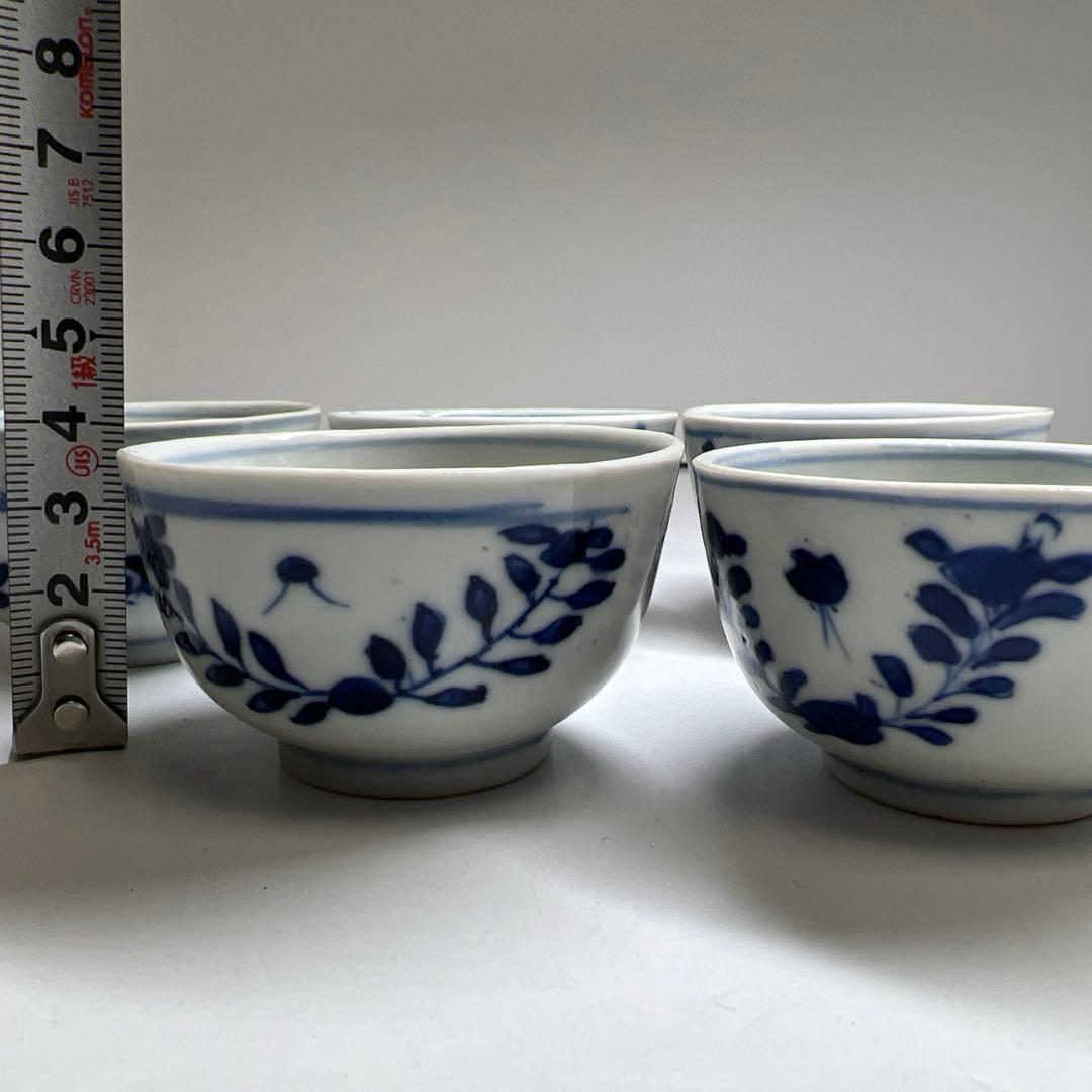 中国清時代　新渡染付煎茶碗5客　木箱付　口径約6.5㎝　東Y7-1105☆2F