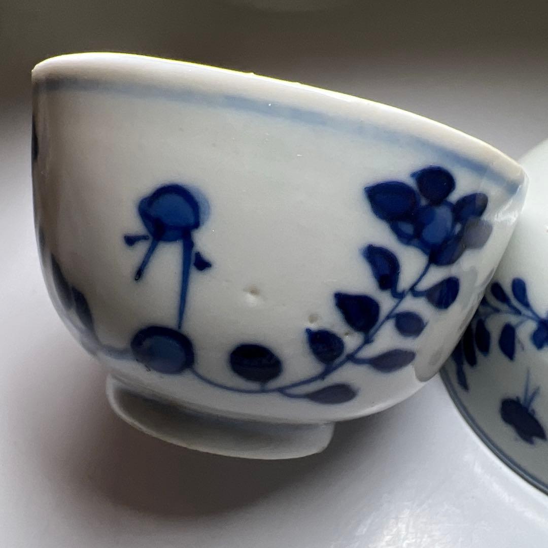 中国清時代　新渡染付煎茶碗5客　木箱付　口径約6.5㎝　東Y7-1105☆2F