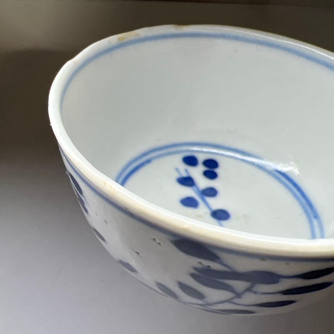 中国清時代　新渡染付煎茶碗5客　木箱付　口径約6.5㎝　東Y7-1105☆2F