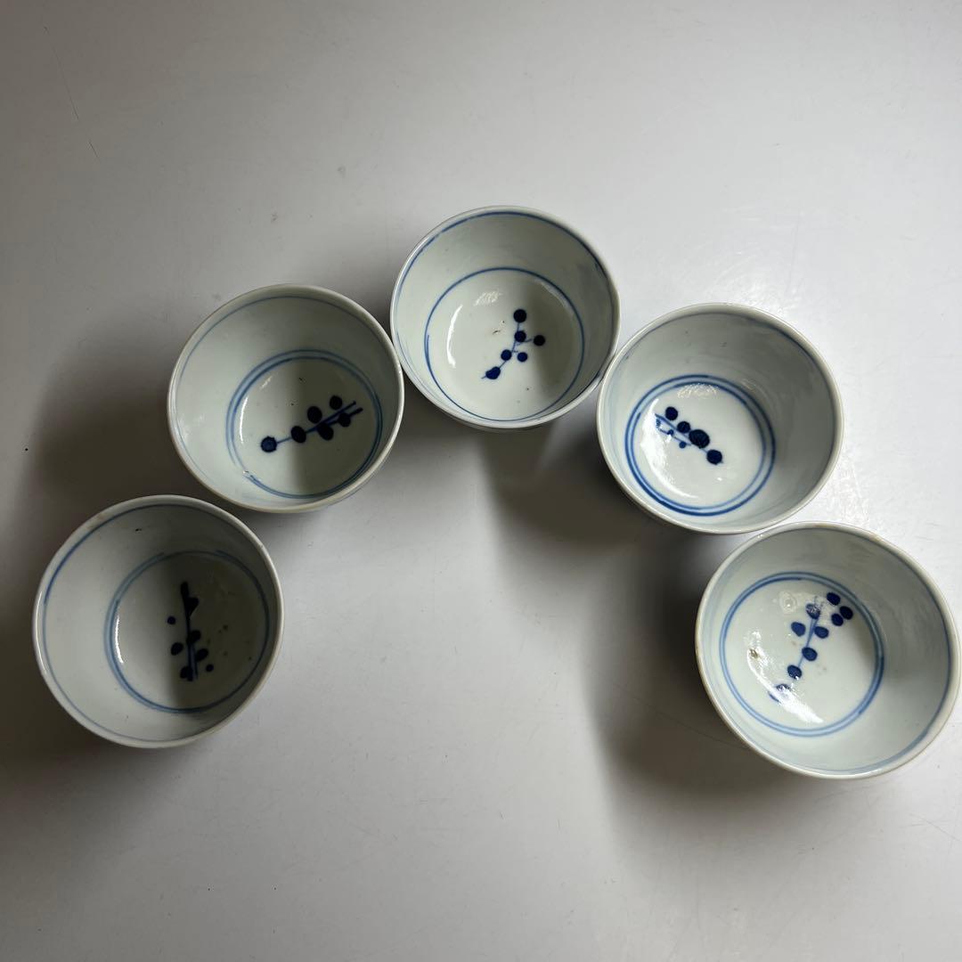 中国清時代　新渡染付煎茶碗5客　木箱付　口径約6.5㎝　東Y7-1105☆2F