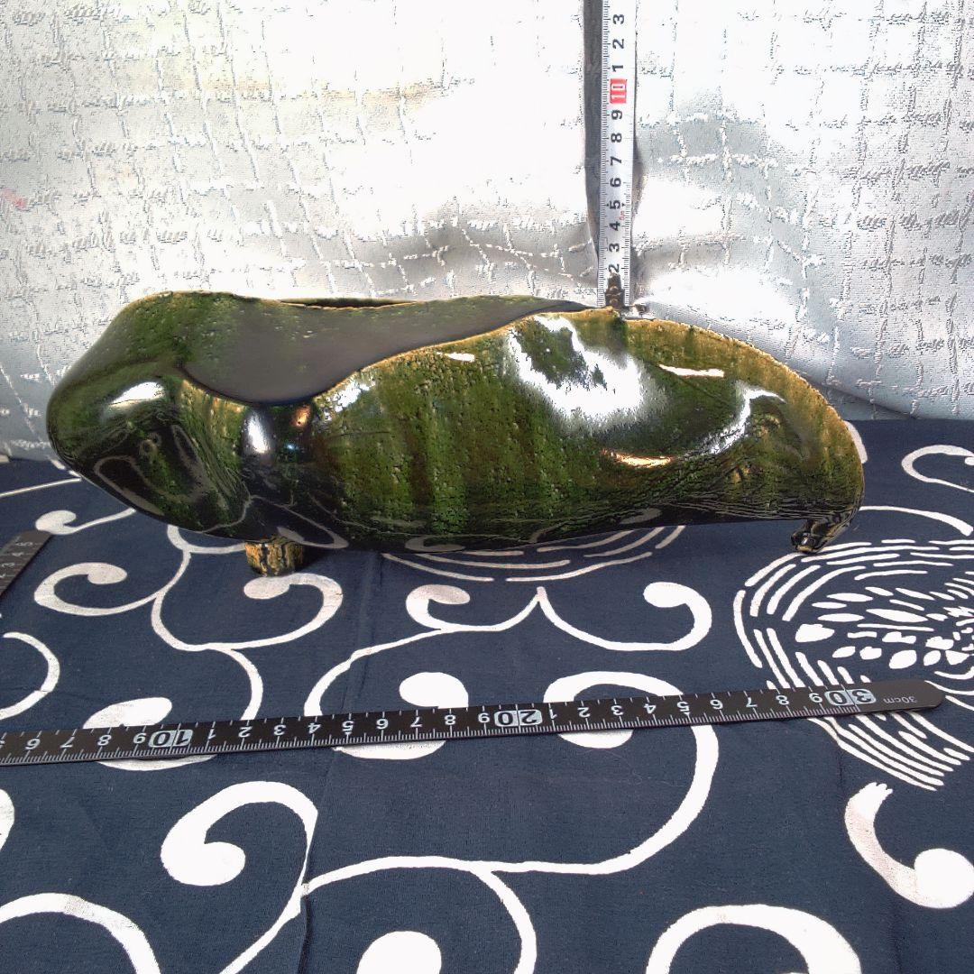 骨董３緑色の陶器製長方形皿