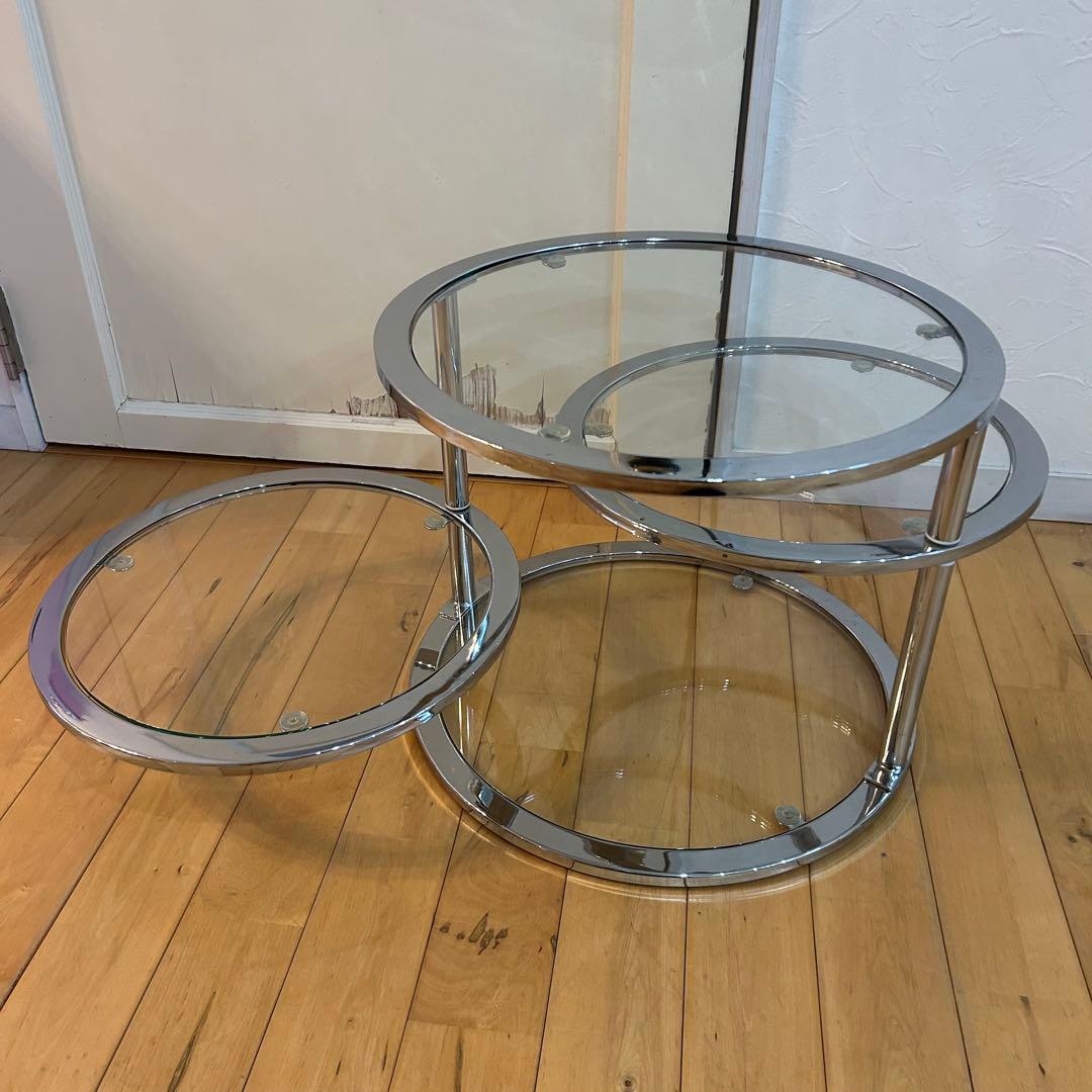 ☆ミッドセンチュリー☆ 丸型 ラウンドテーブル ビンテージ　強化ガラス 4段