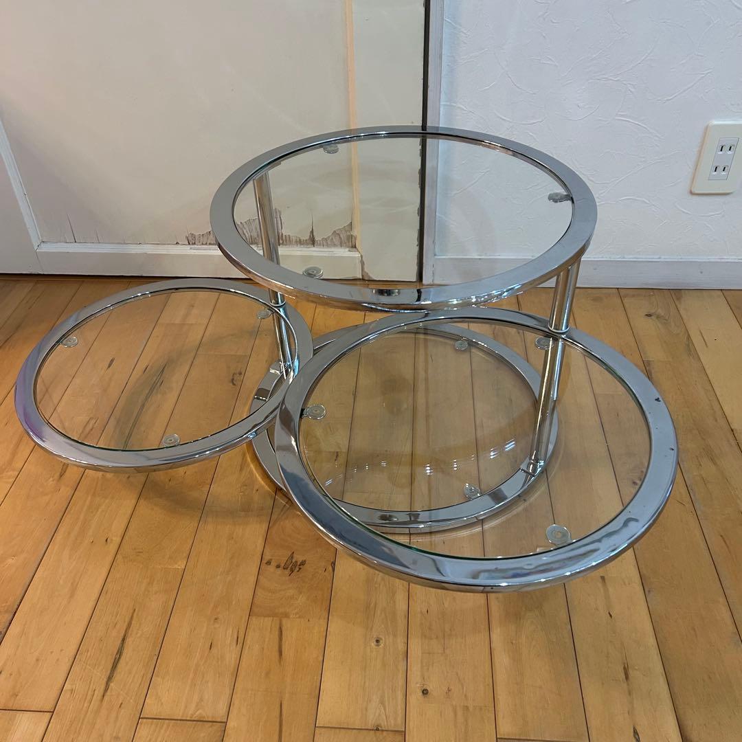 ☆ミッドセンチュリー☆ 丸型 ラウンドテーブル ビンテージ　強化ガラス 4段