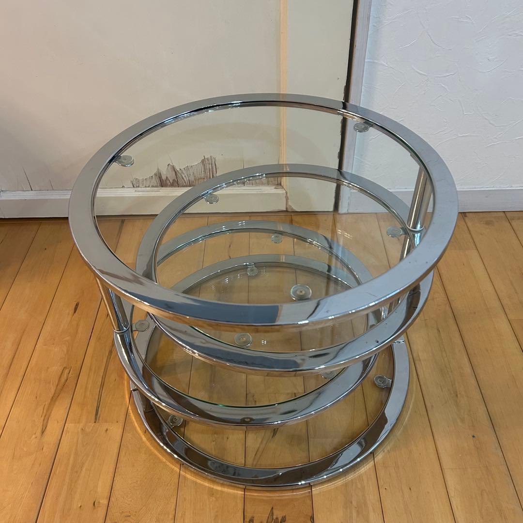 ☆ミッドセンチュリー☆ 丸型 ラウンドテーブル ビンテージ　強化ガラス 4段