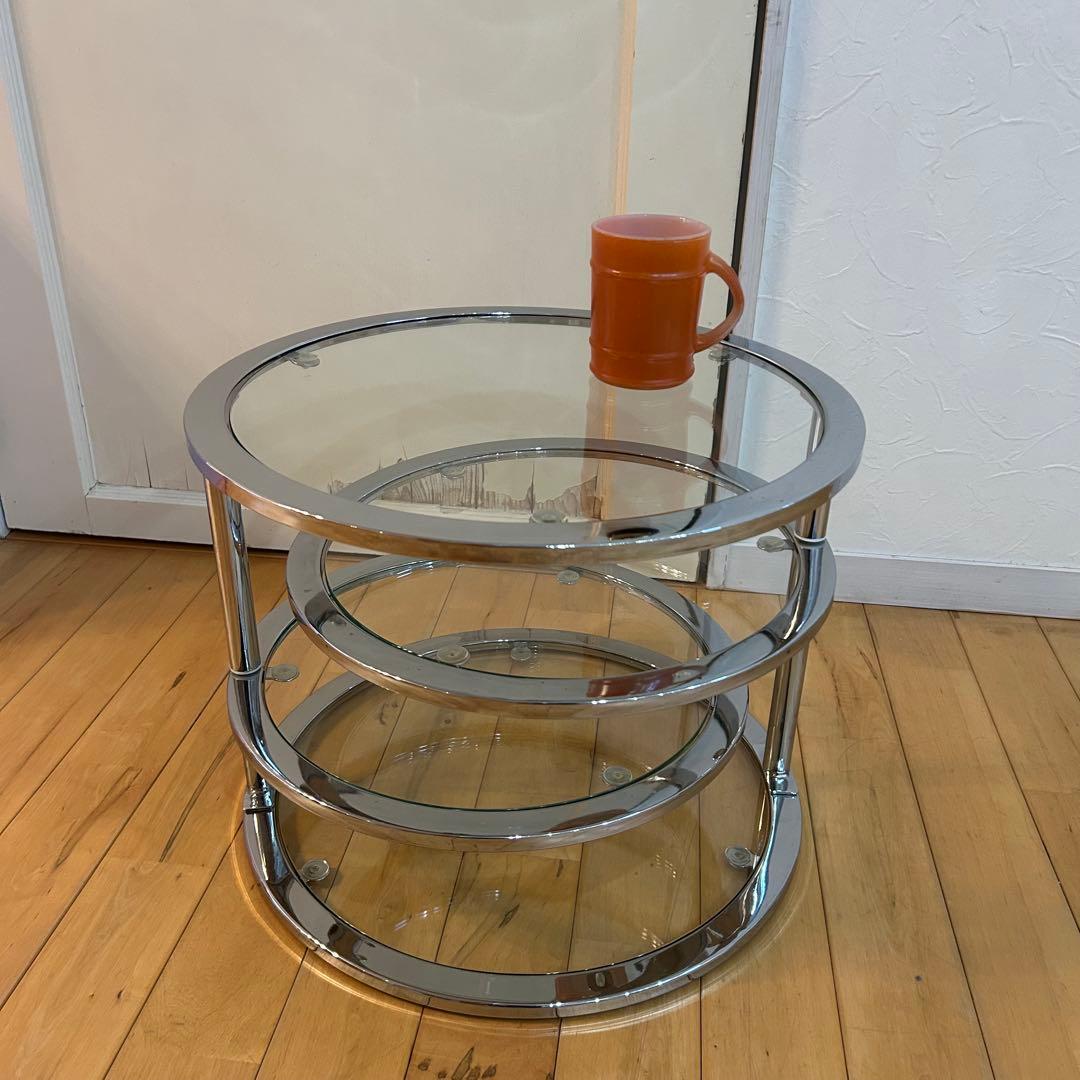 ☆ミッドセンチュリー☆ 丸型 ラウンドテーブル ビンテージ　強化ガラス 4段