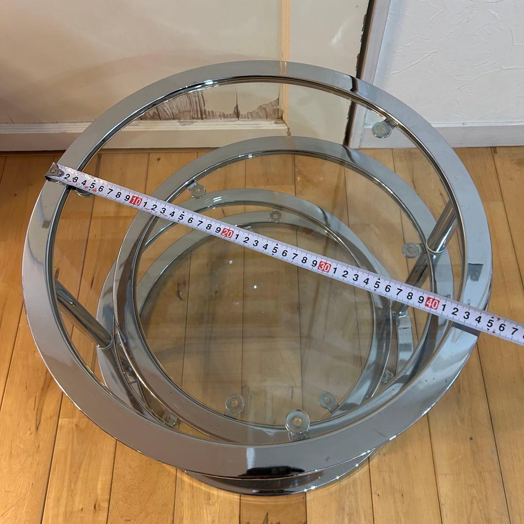 ☆ミッドセンチュリー☆ 丸型 ラウンドテーブル ビンテージ　強化ガラス 4段