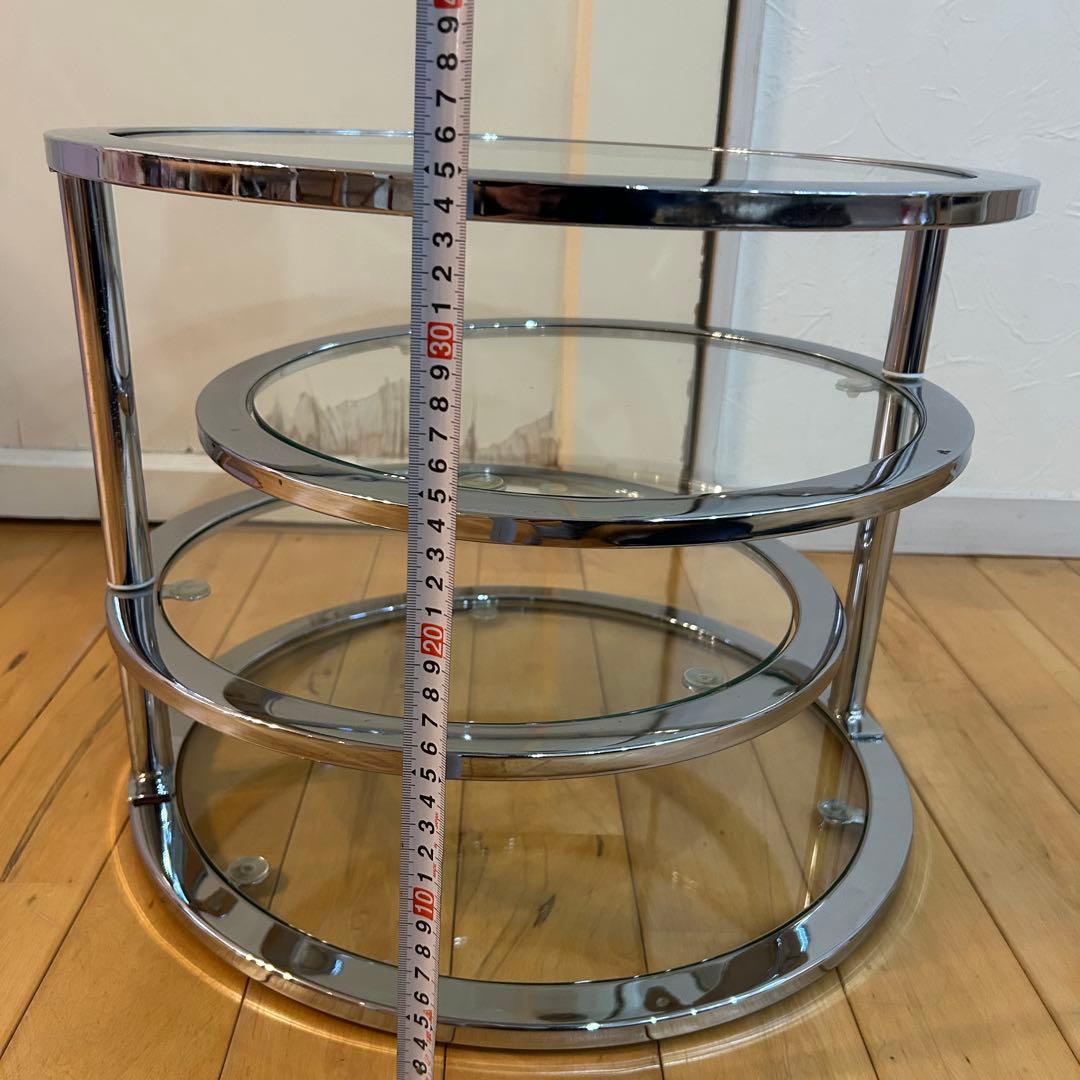 ☆ミッドセンチュリー☆ 丸型 ラウンドテーブル ビンテージ　強化ガラス 4段