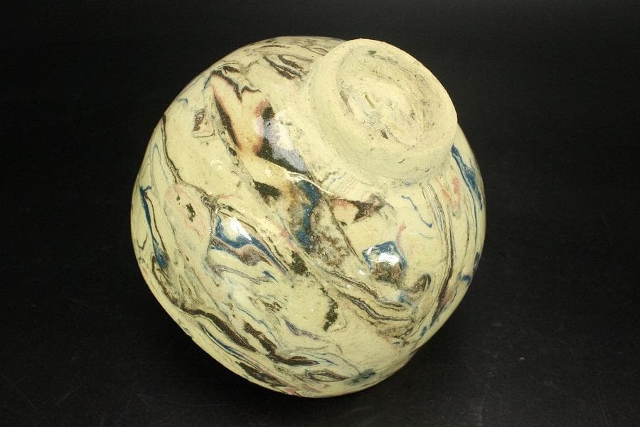 茶道具 唐九郎作 練込茶碗 「銘 雅静」 仕覆付 共箱(メ1465)