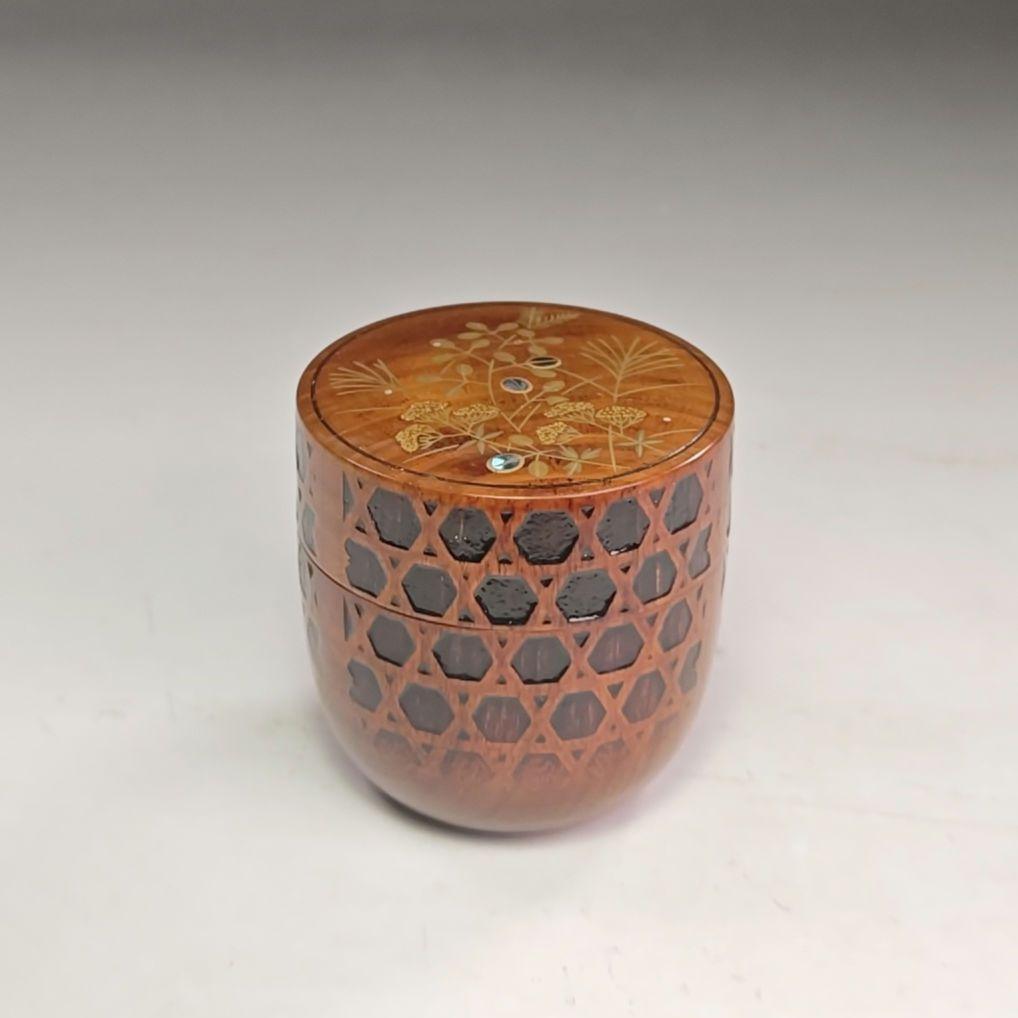 イ972 棗『加賀蒔絵師　和田寿峰』『萩蒔絵　籠目茶器　共箱』漆塗　茶道具