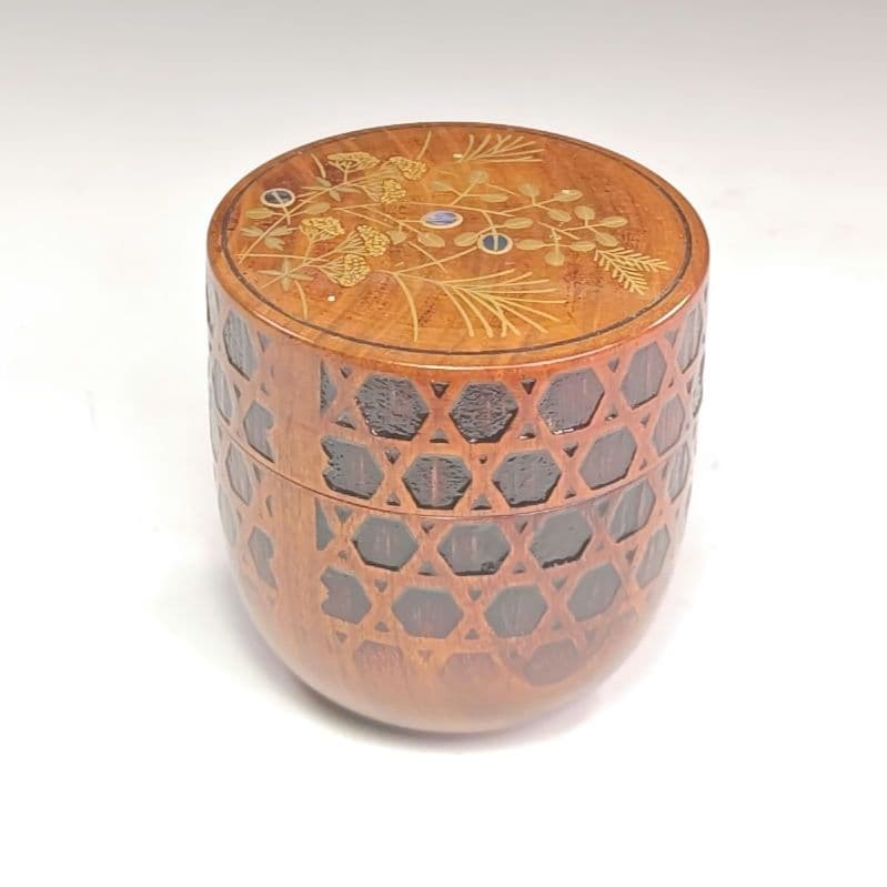 イ972 棗『加賀蒔絵師　和田寿峰』『萩蒔絵　籠目茶器　共箱』漆塗　茶道具