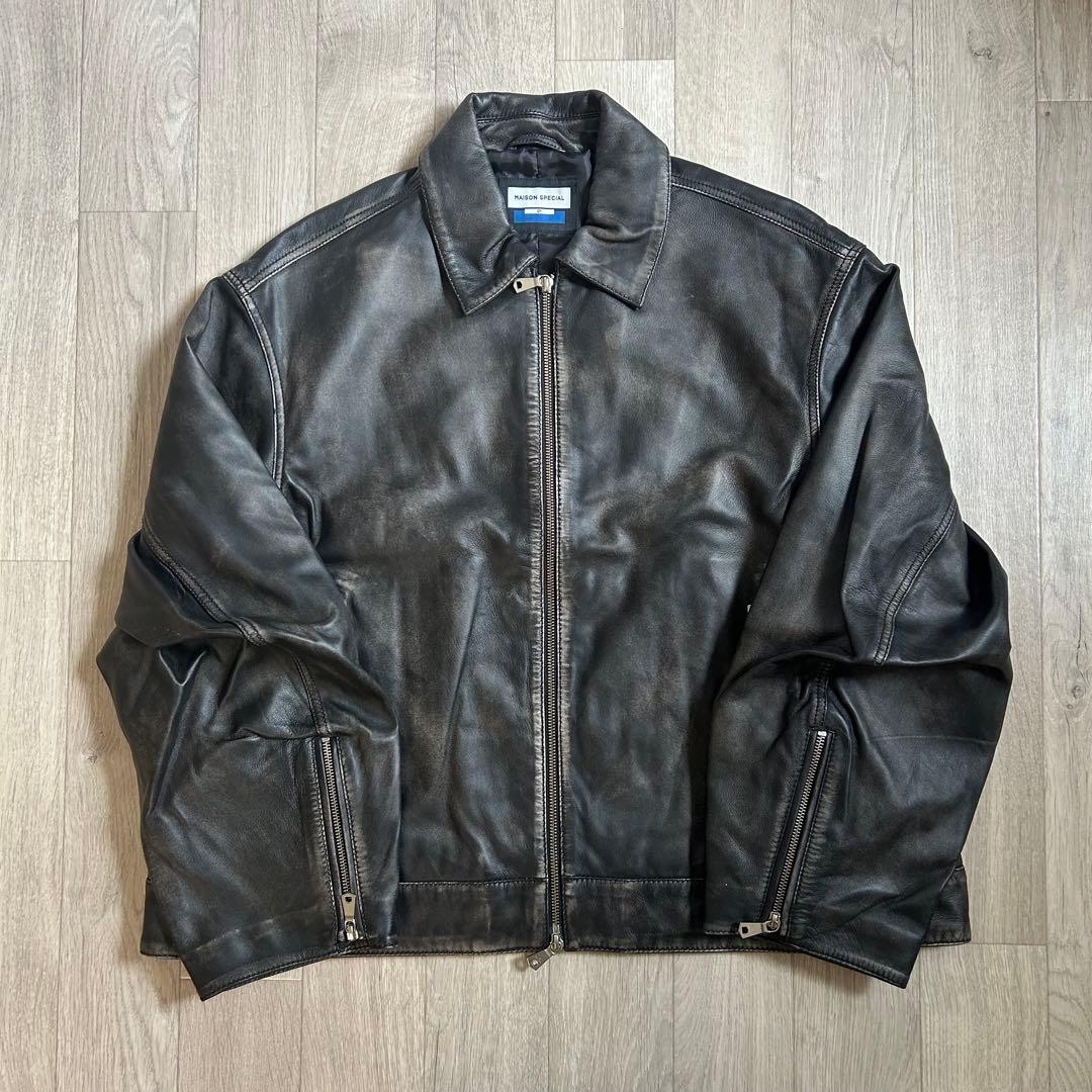 メゾンスペシャル シープレザー シングルライダージャケット ダークブラック