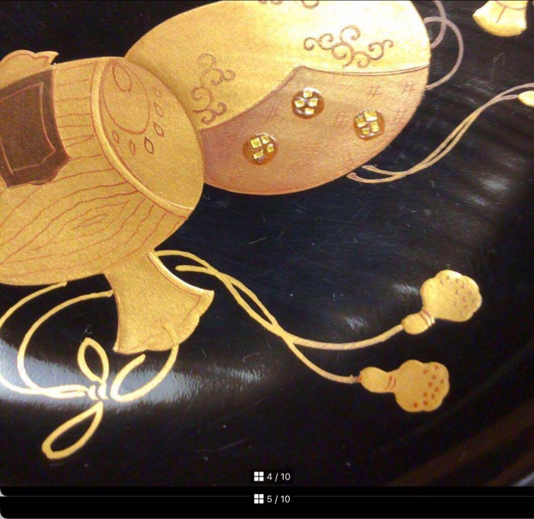 A852 木製輪島塗　　　高級黒塗　宝尽紋様蒔絵　吸物椀　　煮物椀　　5客