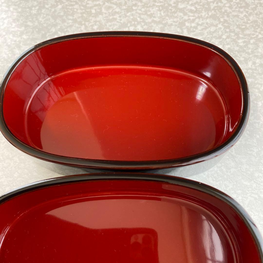 国産　日本製　川連漆器　木製　漆塗り　二段小判弁当箱　溜内朱