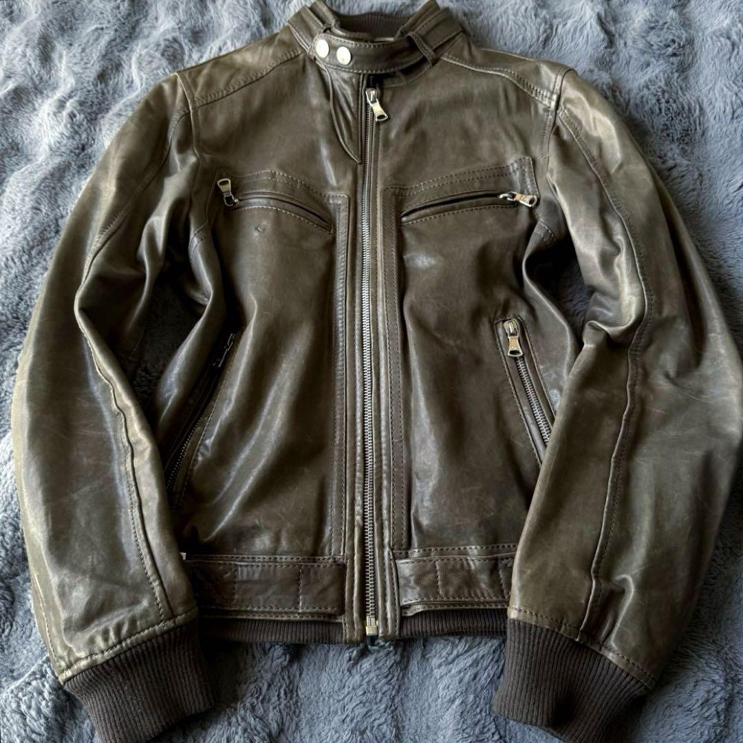 ライダー？号 さまD&G レザー シングルライダースジャケット オリーブ 48