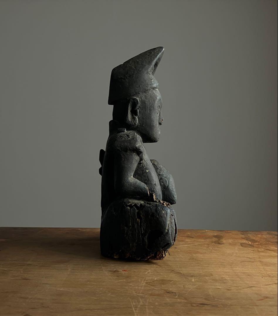 【黎明期の恵比寿木彫 室町時代頃】骨董七福神アンティーク仏像美術彫刻民藝妖怪古事