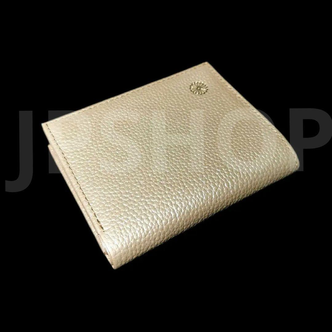 金運 皇居 がま口財布 2つ折り財布 シャンパンゴールド 本革 金色 天皇陛下