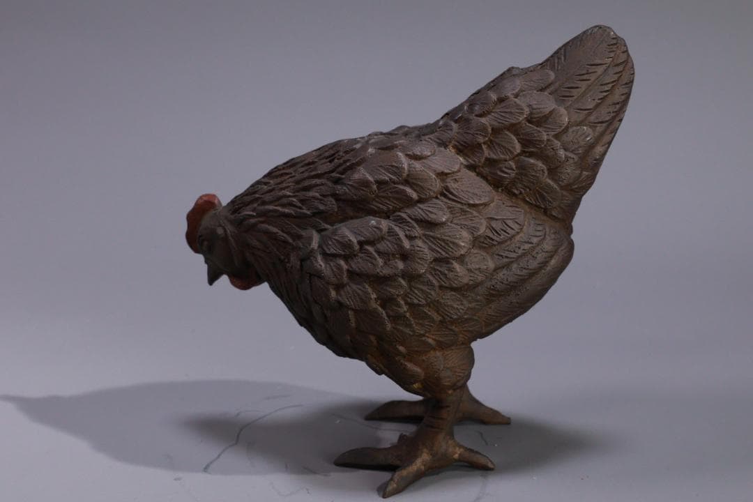 古銅 双鶏 親子鶏像 共箱 銅製 一対 ブロンズ オブジェ 細密彫刻 BE976