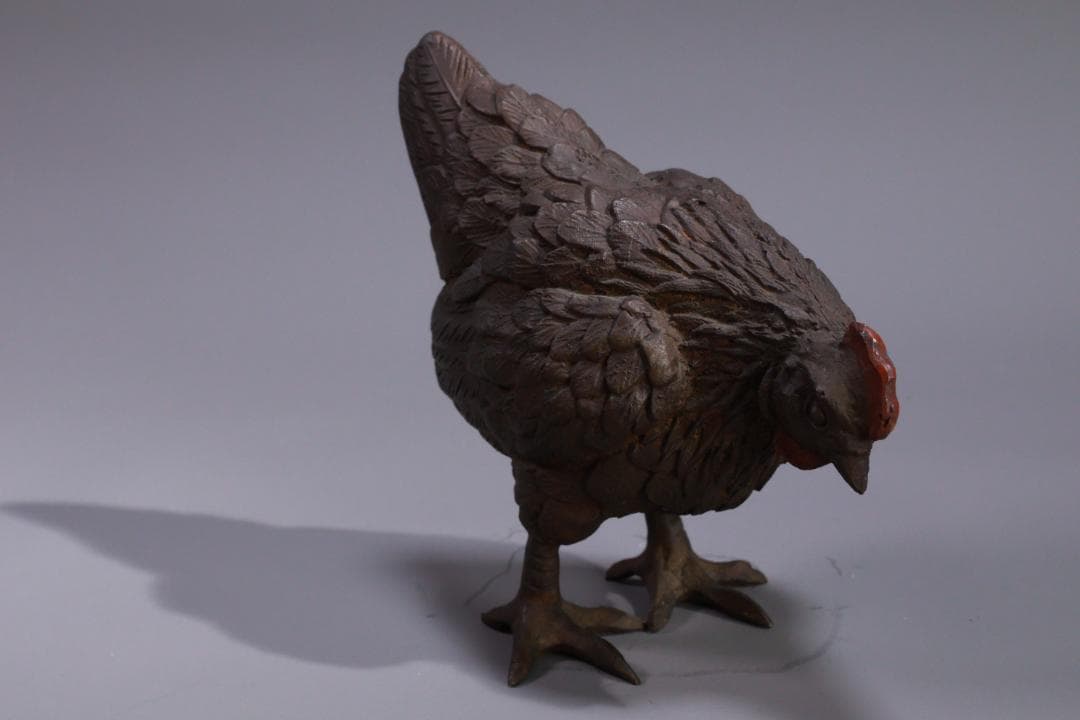 古銅 双鶏 親子鶏像 共箱 銅製 一対 ブロンズ オブジェ 細密彫刻 BE976