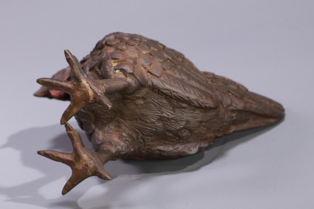 古銅 双鶏 親子鶏像 共箱 銅製 一対 ブロンズ オブジェ 細密彫刻 BE976