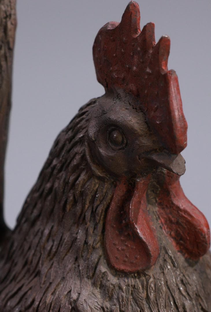 古銅 双鶏 親子鶏像 共箱 銅製 一対 ブロンズ オブジェ 細密彫刻 BE976