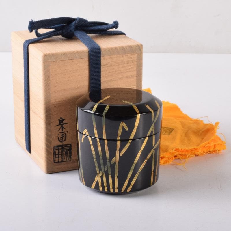 茶道具　黒漆　斎藤宗甫作　草蒔絵　棗　共布共箱　V　7338