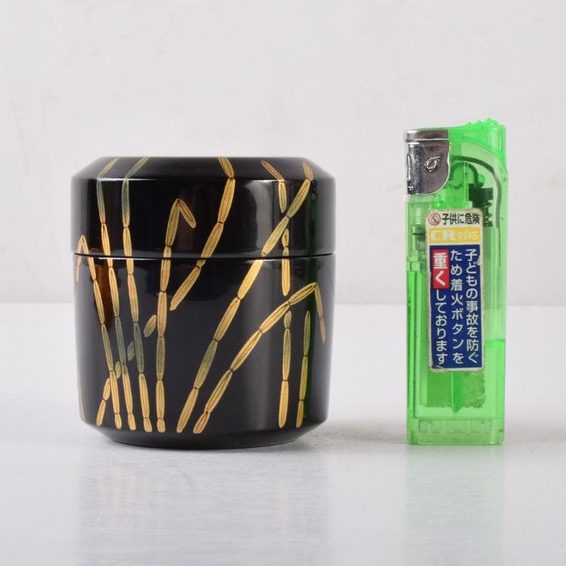 茶道具　黒漆　斎藤宗甫作　草蒔絵　棗　共布共箱　V　7338