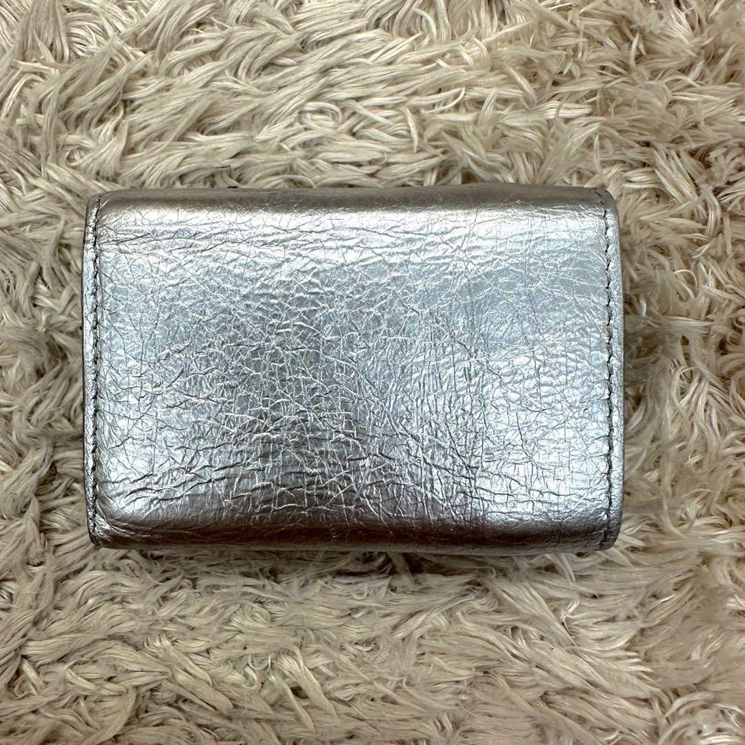 【美品】バレンシアガ 三つ折財布 シルバー ペーパーミニウォレット ユニセックス