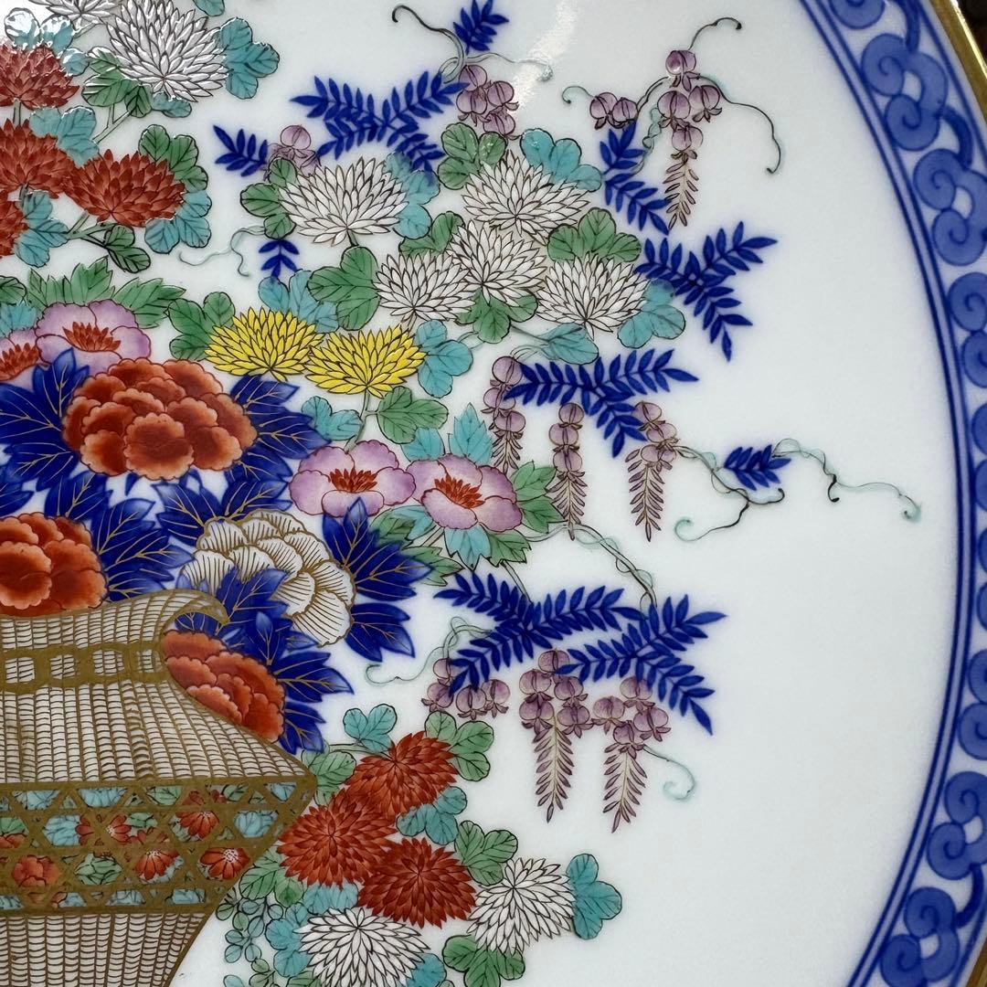 オールド香蘭社　飾皿　染付　花詰　細密 手描き