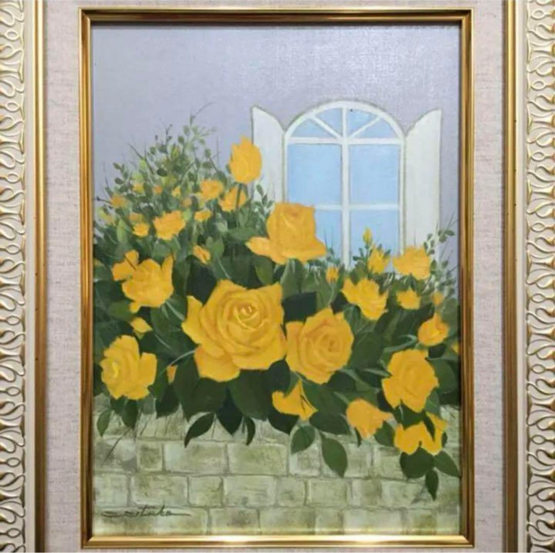 絵画・額縁・油絵・千賀 節子・新品未使用・窓辺の薔薇・美術品・インテリア・雑貨