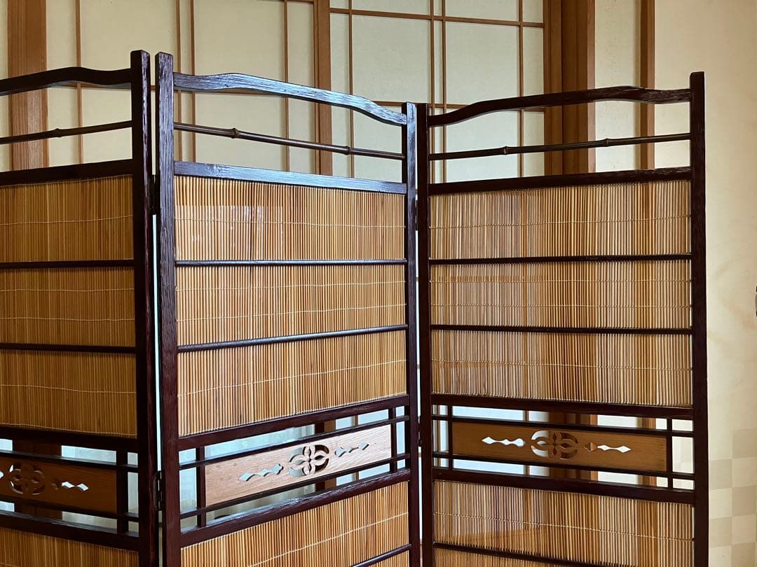 4連衝立 間仕切り パーテーション 希少 自然素材 古民家 日本家屋 古道具 塗