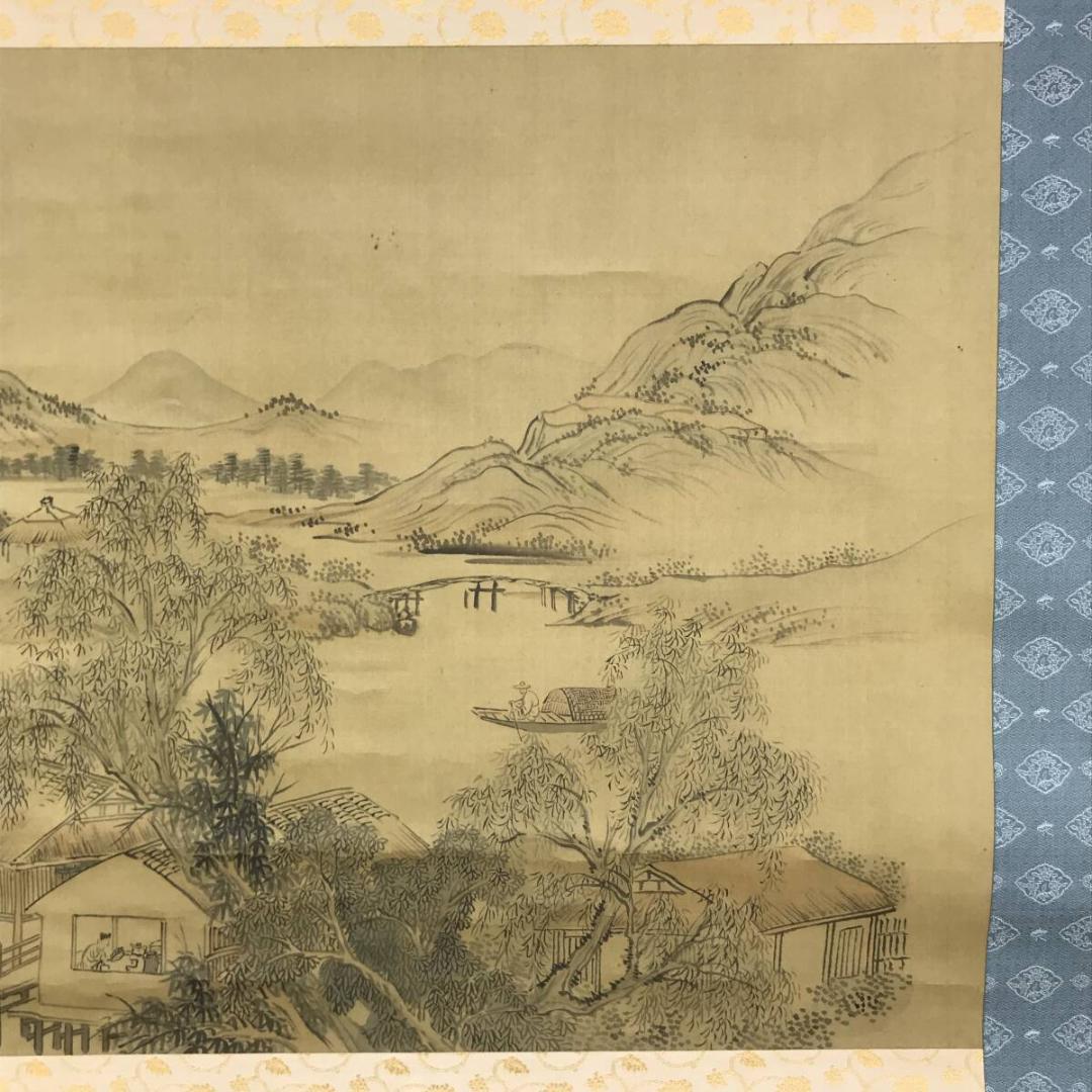 模写/渡辺崋山/山水人物図/大横物/掛軸/名家伝来AH-573