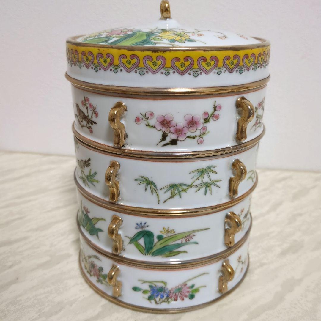 色絵花鳥文四段重 乾隆年製 657