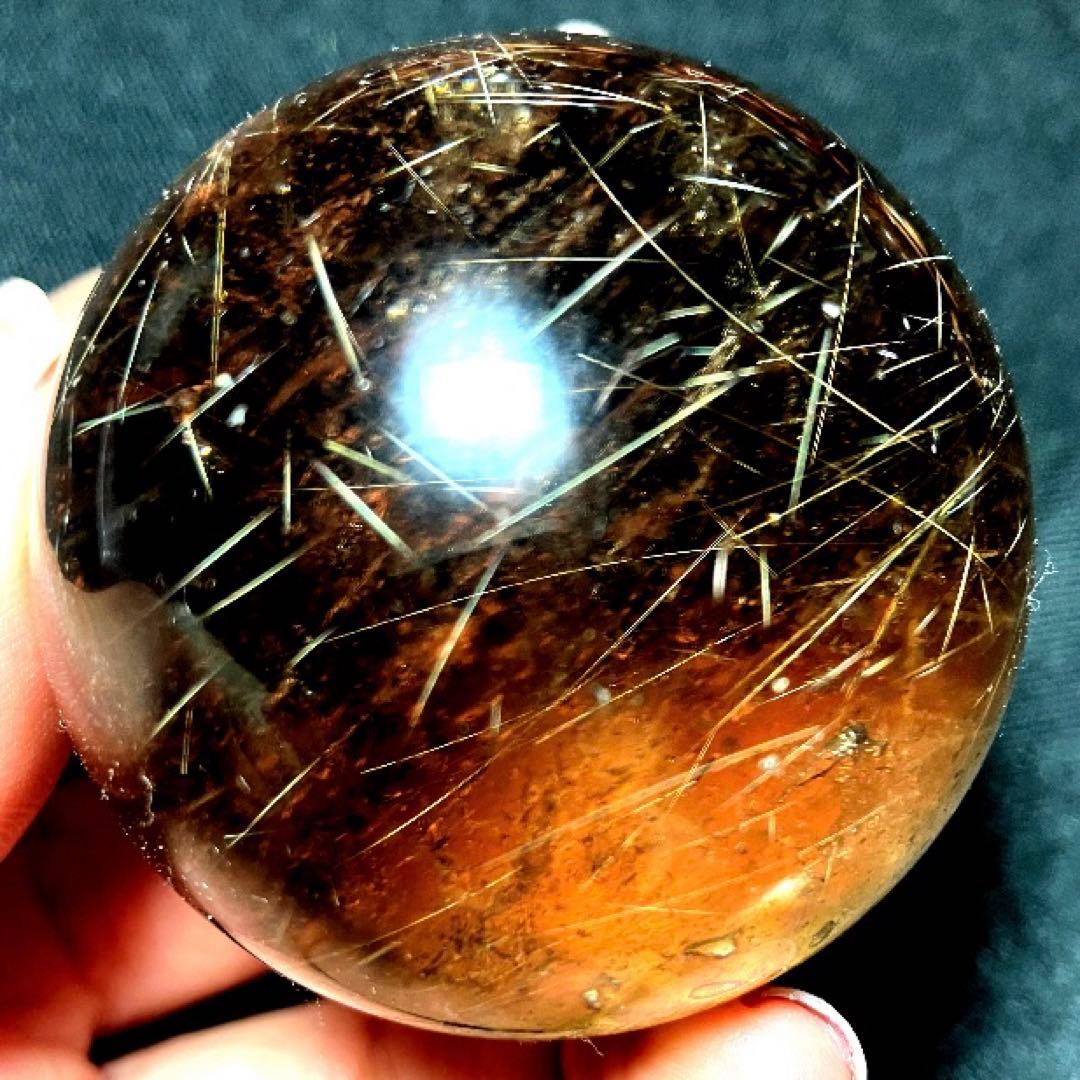 50mm 虹入ゴールドルチルクォーツ　丸玉　スフィア　金針水晶