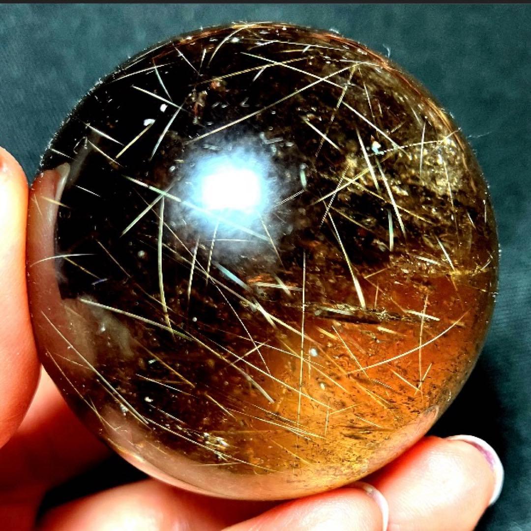 50mm 虹入ゴールドルチルクォーツ　丸玉　スフィア　金針水晶