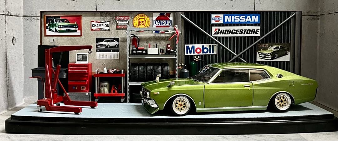 国産名車 1/24 ローレル カスタム ガレージ ジオラマ 旧車 ミニカー