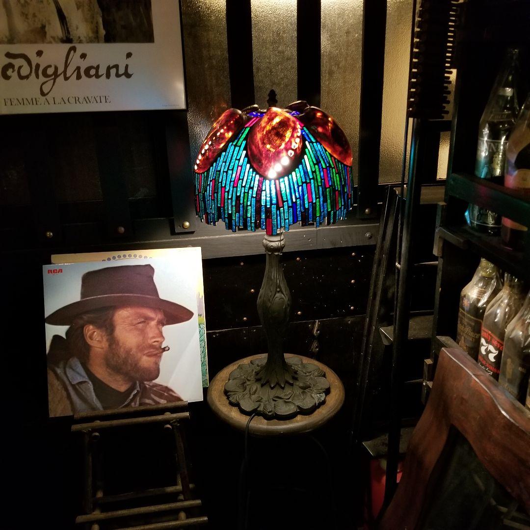 1970's　作家作品　モザイク　アバロンシェル　真鍮　スタンド　ステンドグラス