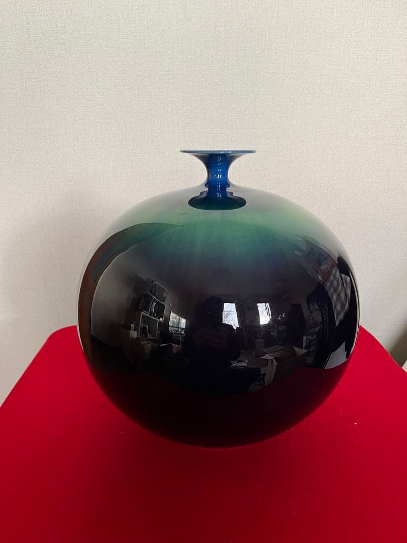 【特大】人間国宝 徳田八十吉 碧明釉 壷 花入 高さ約26.5㎝ T301