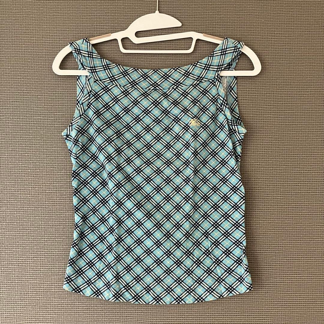 美品　バーバリーブルーレーベル　タンクトップ　ノバチェック　水色　M