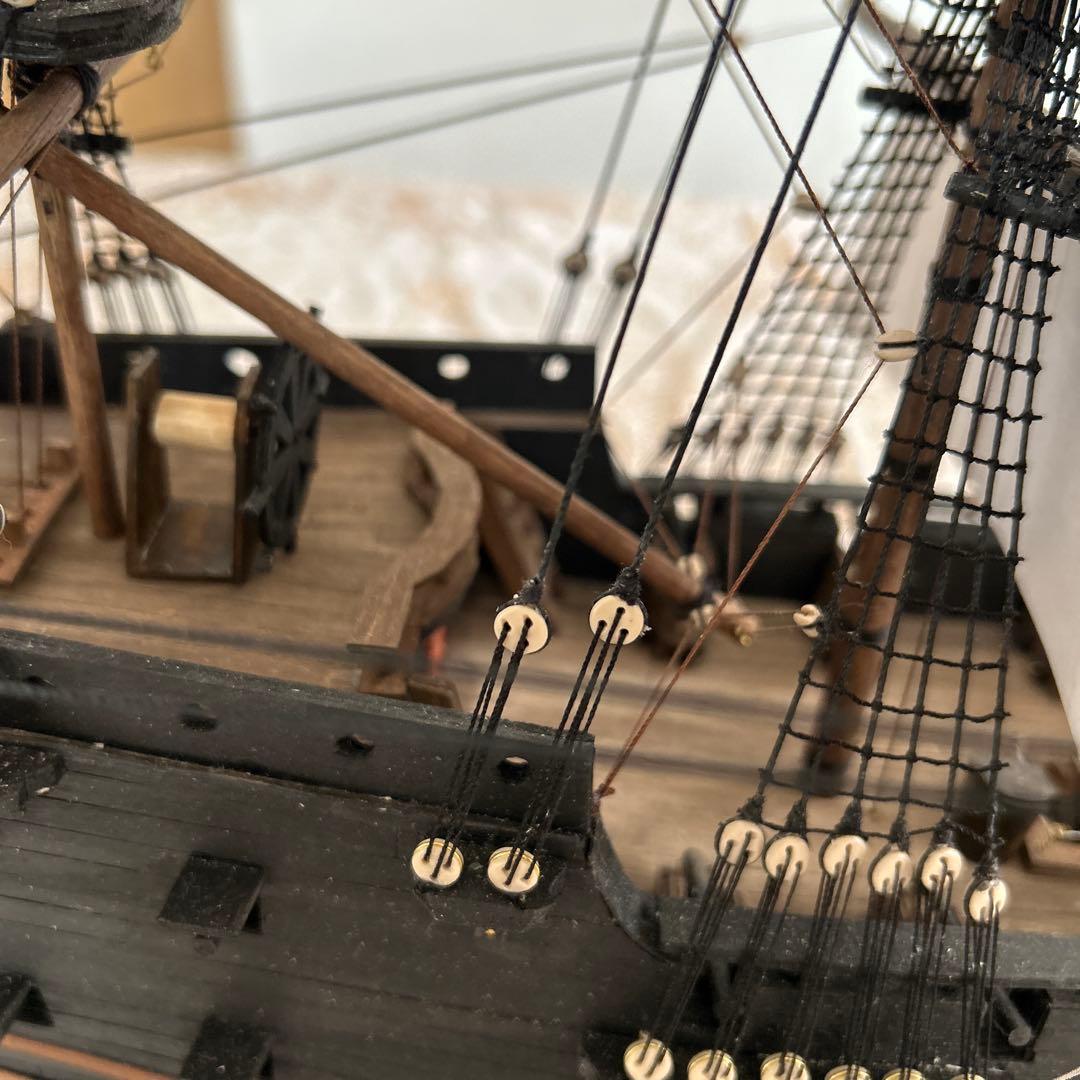 木製帆船模型　船台付き (帆船part2-T) (全てハンドメイド)