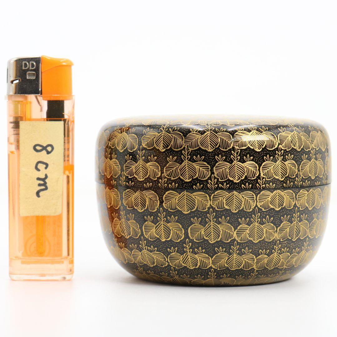 前志芸男作 沈金桐之図 平棗 前大峰師事 茶道具 共箱共布　V877　N6