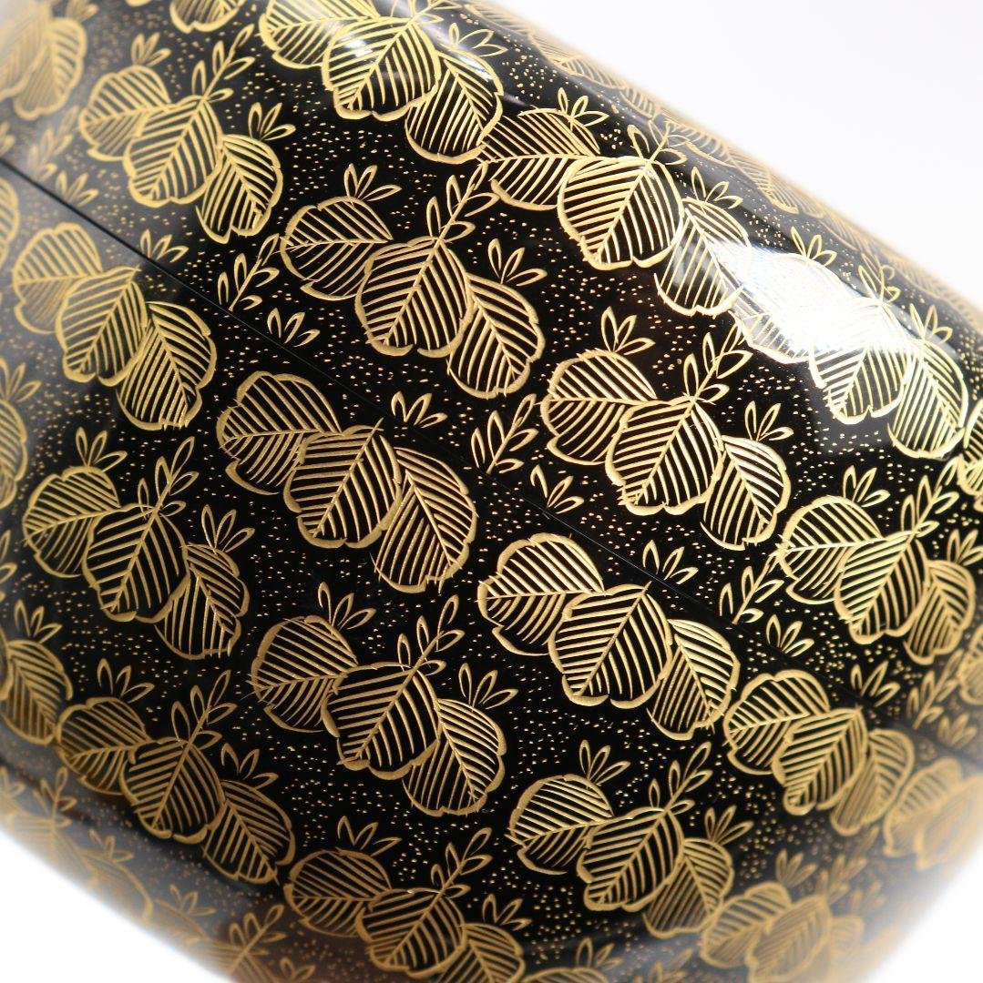 前志芸男作 沈金桐之図 平棗 前大峰師事 茶道具 共箱共布　V877　N6