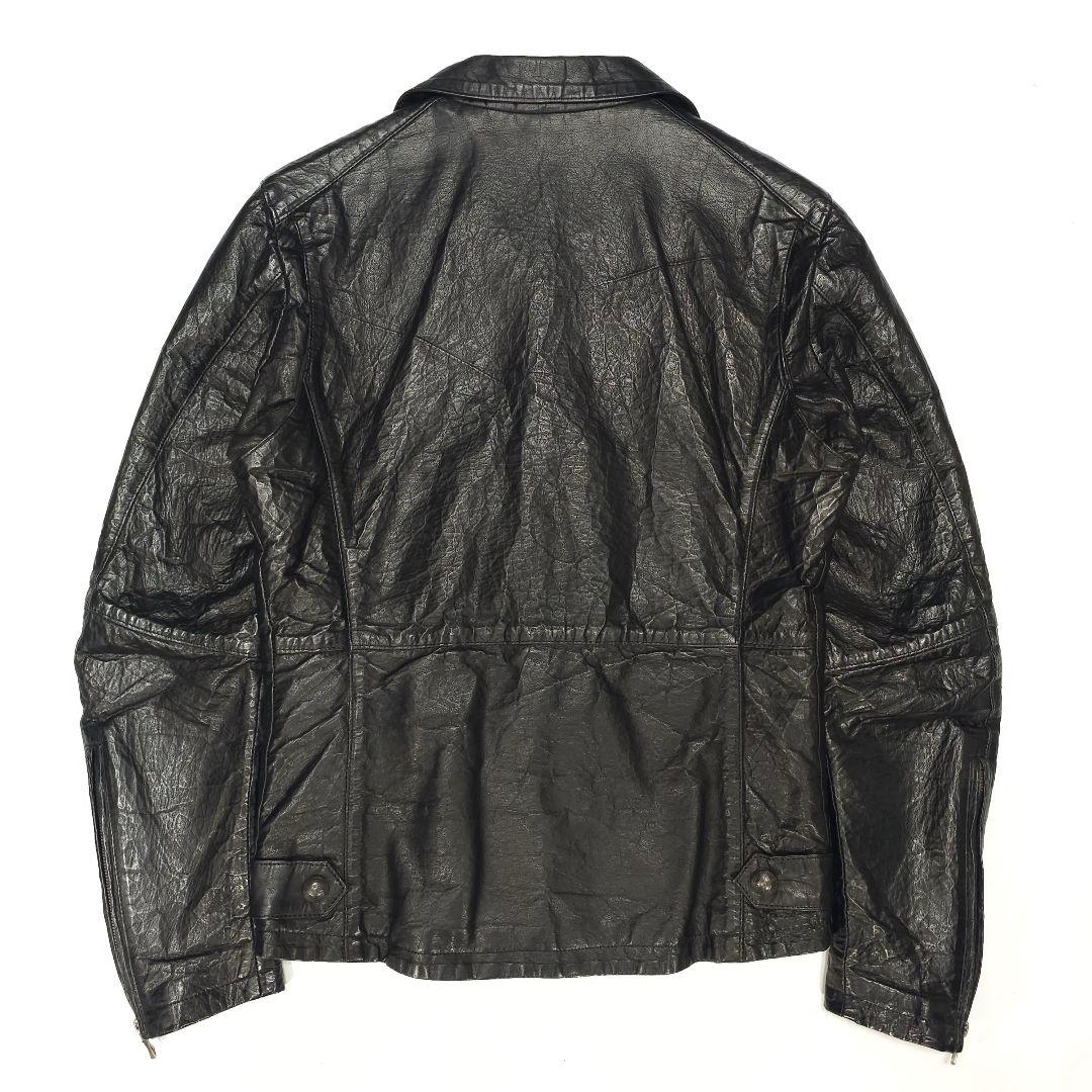 5351プールオム☆襟付き牛革シングルライダースジャケット2黒レザージャケット