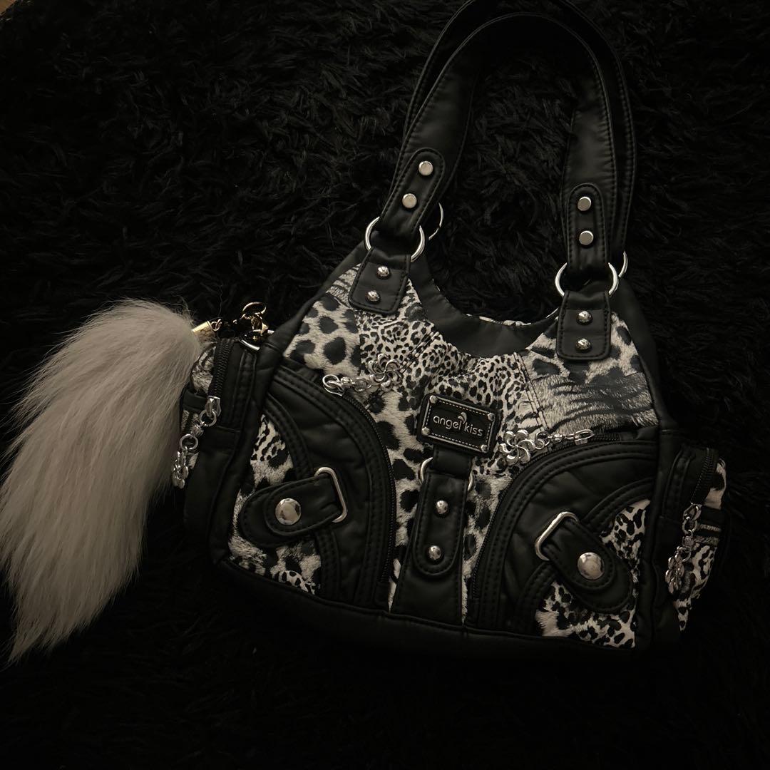 y2k グランジ 平成 archive レオパード柄 レザー ハンドバッグ