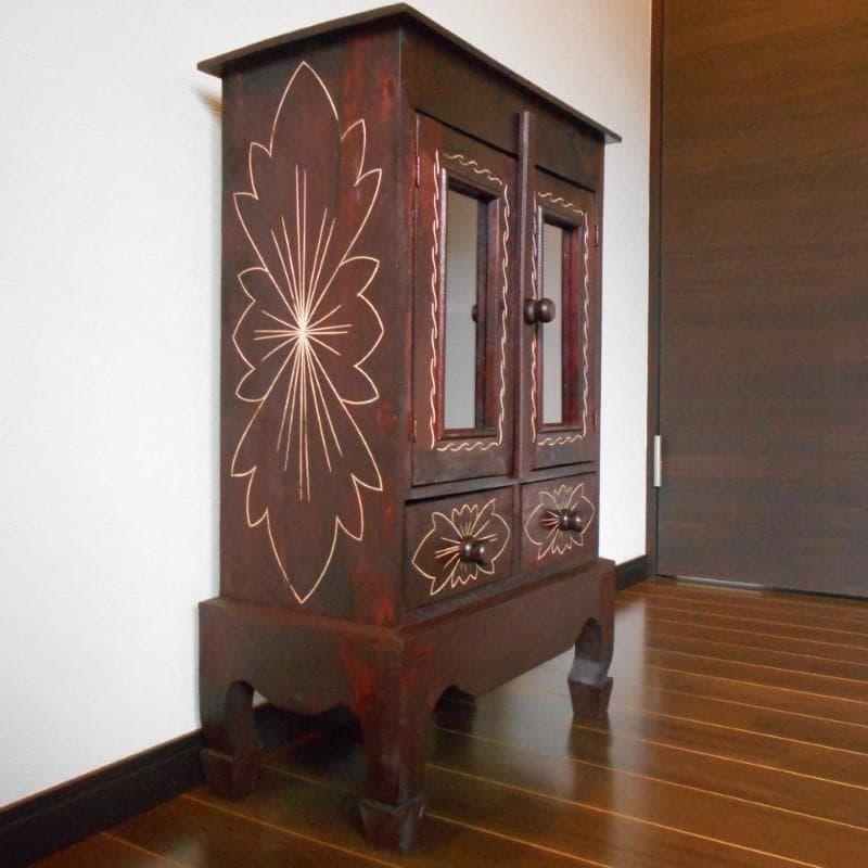 花柄模様 猫足 キャビネット アジアン家具 バリ家具 収納家具 完成品家具